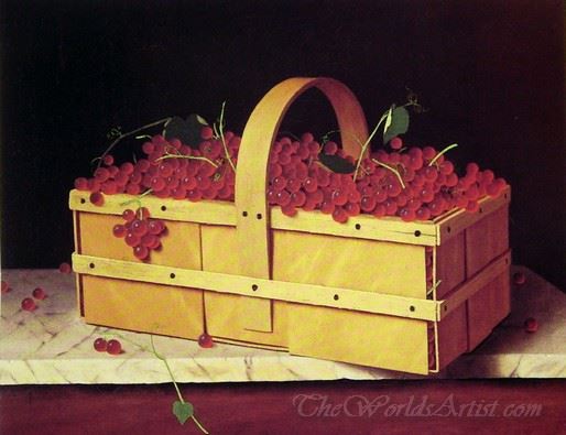 A Wooden Basket Of Catawba Grapes